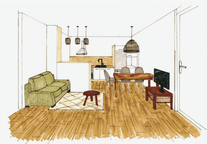 perspective carine bordas architecte d'interieur exemple de planche d'ambiance réalisée par Carine Bordas architecte d'intérieur